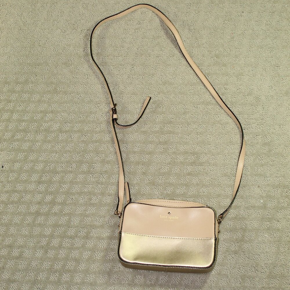 Kate Spade Tan Metallic Gold Colorblock Crossbody Mini Purse
